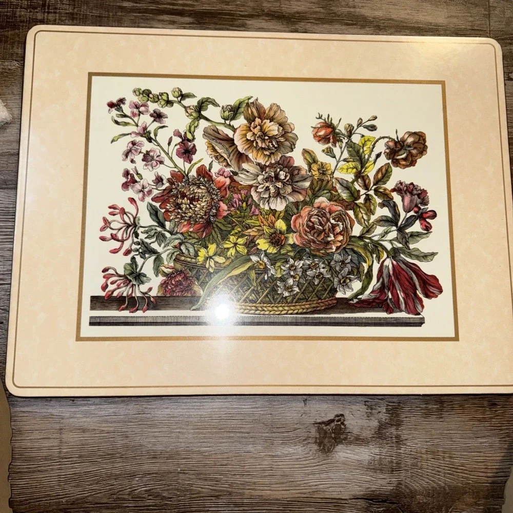 Pimpernel Set of 4 VTG  Botanical Florals In Basket Design Cork Back Placemats